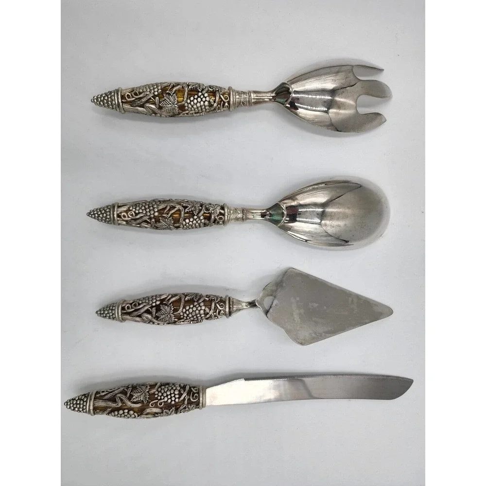 Godinger Silver-Plated Filigree Grape Handle Amber Crystal Silverware Set